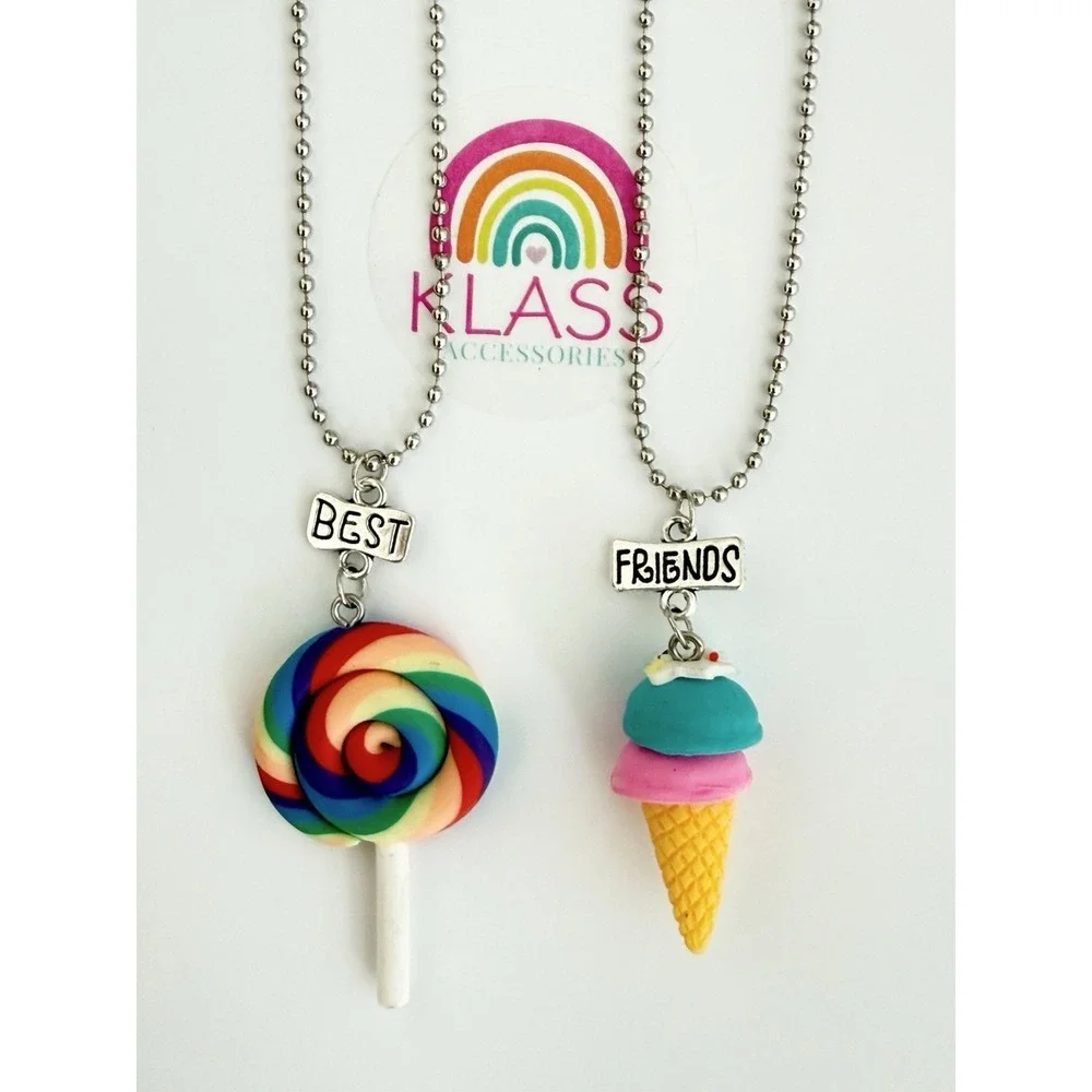 2 PC Best Friends Gift Rainbow Candy Lollipop 🍭 Ice Cream Pendant Necklaces BFF